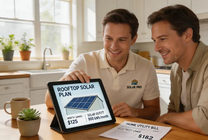 Advisor reviewing solar plan with homeowner